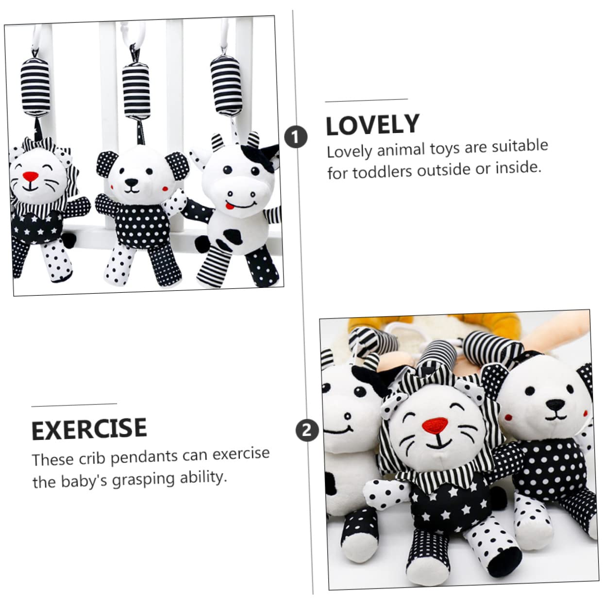 FAVOMOTO 6-Piece Rattle Bell Animal Stroller Toys - Hanging Car Seat & Stroller Accessories for Newborns - Soft PP Cotton White Baby Toys for Infants 0-6 Months - Perfect for Strollers, Car Seats & Playtime