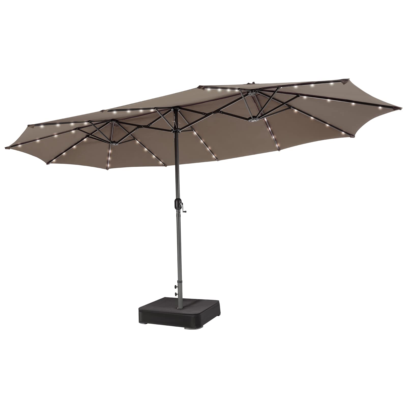 Tangkula 15FT Double-Sided Outdoor Patio Umbrella with 48 Solar LED Lights & Auto-Charging Panel - Extra Large Market Umbrella with Weighted Base Stand (Brown) - Perfect for Poolside, Backyard, Garden, and Outdoor Dining Areas