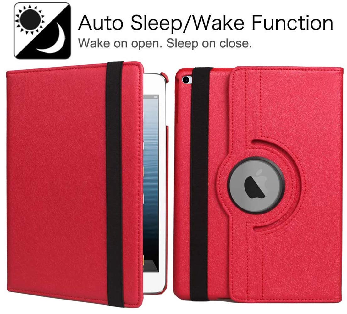 360° Rotating Stand Protective Case for iPad 9.7 inch (5th/6th Gen 2018/2017) & iPad Air 2 - Auto Sleep/Wake Smart Cover - Perfect for Work, Study & Travel (Red)