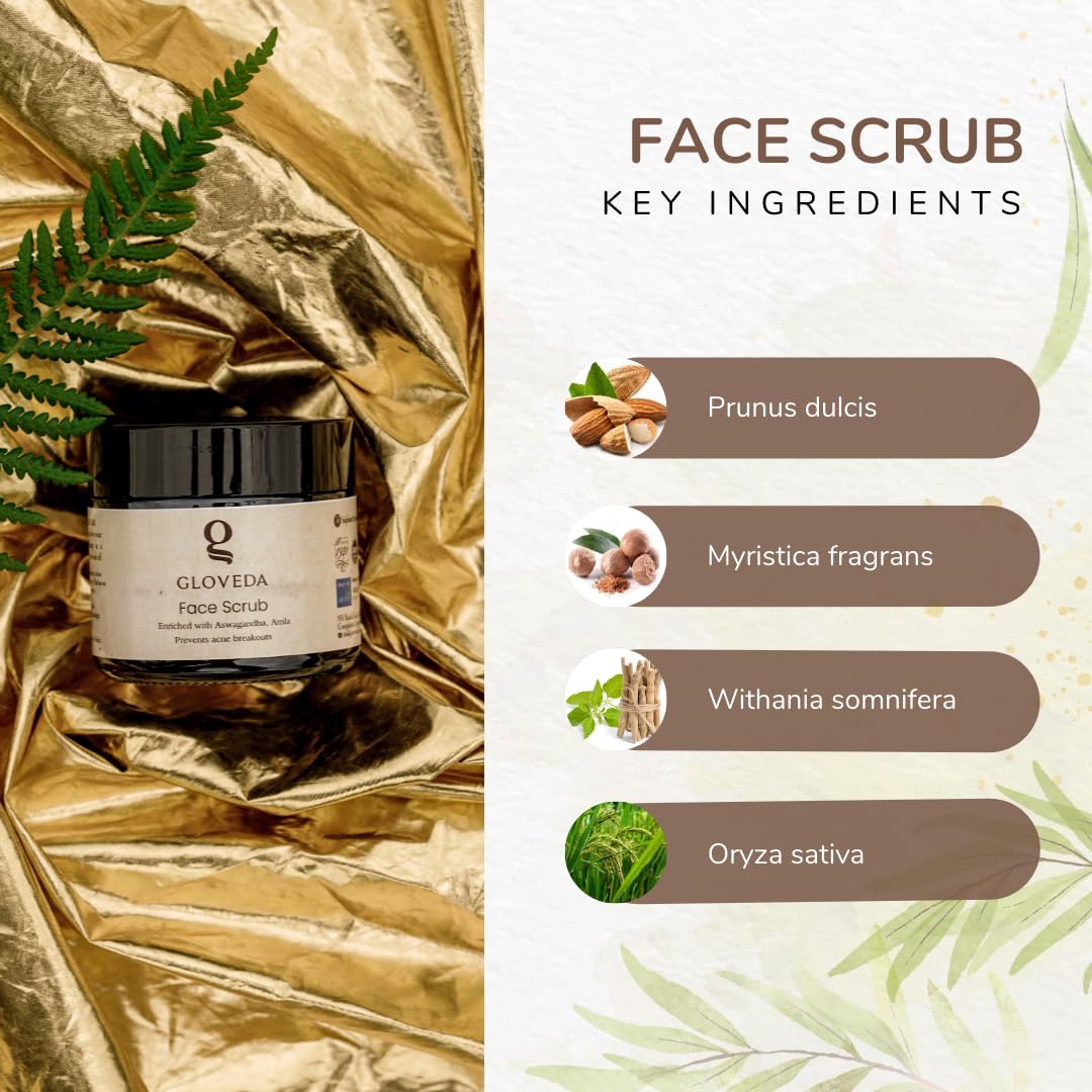 Gloveda Ayurvedic Face Scrub for Glowing Skin - Natural Exfoliating Scrub with Tan Removal & Blackhead Control - 50g (Pack of 1) - Perfect for Daily Skincare Routine & Spa Day at Home