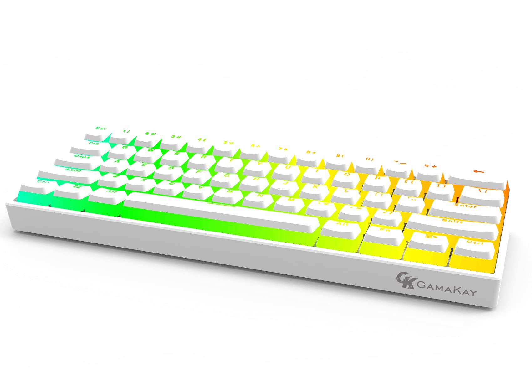 GK GAMAKAY MK61 RGB 61-Key Gaming Keyboard with Gateron Optical Switches & PBT Pudding Keycaps - Compact Wired for PC/Mac Gamers (Brown, White) - Perfect for FPS & Typing