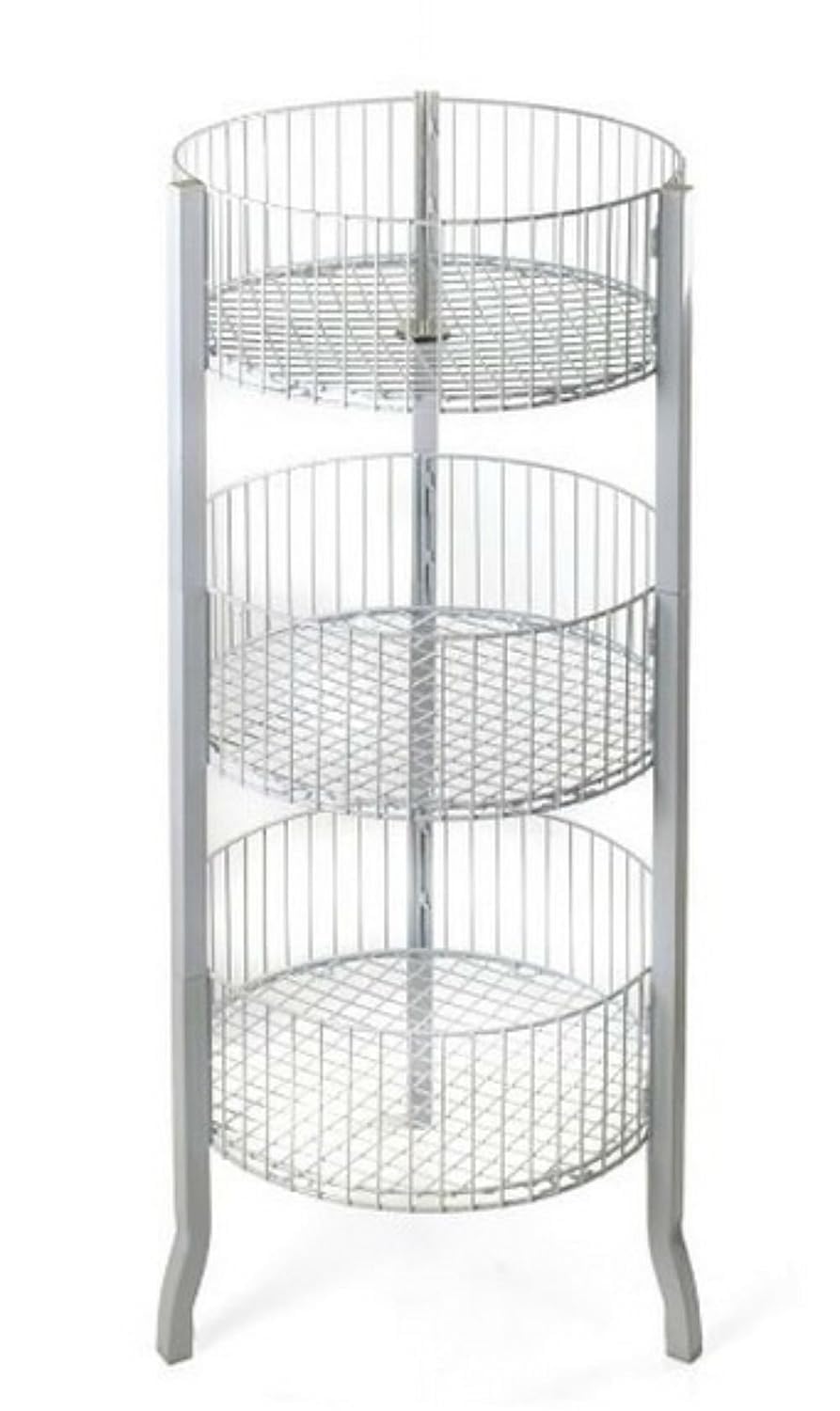 3-Tier Wire Basket Display Rack - Floor Standing Metal Storage Organizer with Round Bins for Retail, Home, or Office - Black & White Options (White) - Perfect for Clothing, Toys, and Home Organization