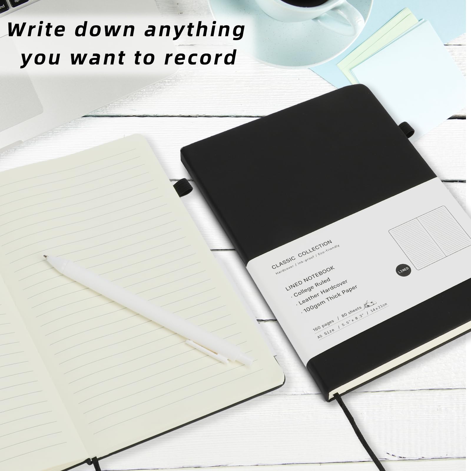 Coopay 24-Pack A5 Leather Journal Notebook Set with 24 White Pens - Classic Ruled Hardcover Writing Notebooks for Office, School & Business - Bulk Journals with Pen Holder (100GSM, 8.3”x5.5”, Black) - Perfect for Daily Journaling, Note Taking, Gift Giving & Creative Writing