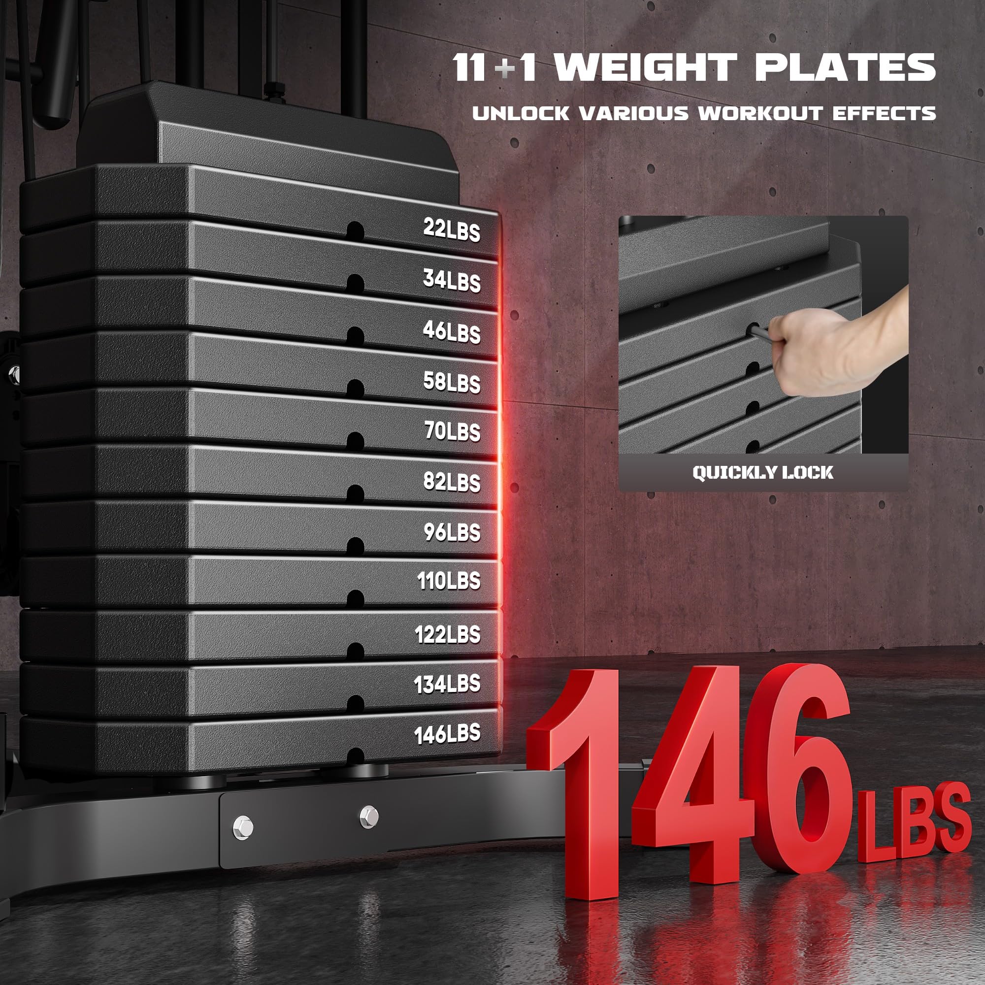 Multifunctional H10 Home Gym Equipment - 146LBS Weight Stack Workout Station with Pulley System for Full Body Training | Perfect for Home Fitness, Strength Training & Muscle Building