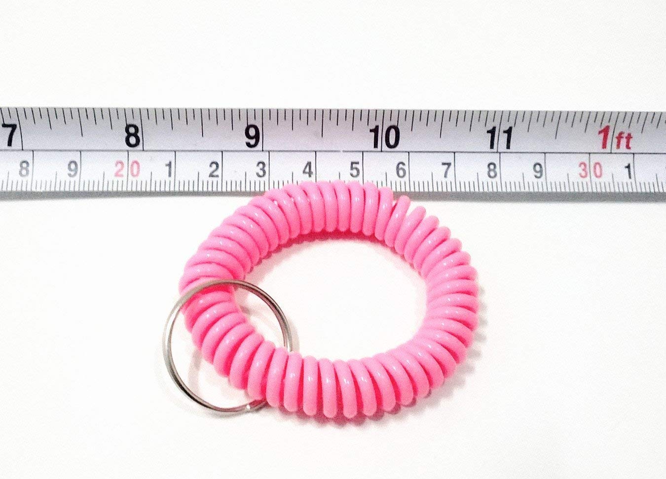 Flexible Plastic Spring Spiral Wrist Coil Band - Stretchable Key Chain Ring Tag - Pack of 100 (Pink) - Perfect for Key Organization, ID Badge Holders, and Office Supplies