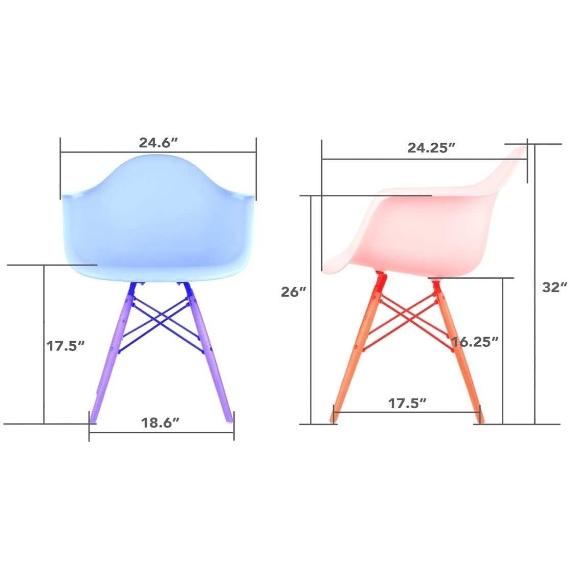 Nordic Orange Molded Plastic Dining Chair with Beech Wood Eiffel Legs - Modern Comfortable Armchair for Kitchen, Dining Room & Outdoor Patio Use