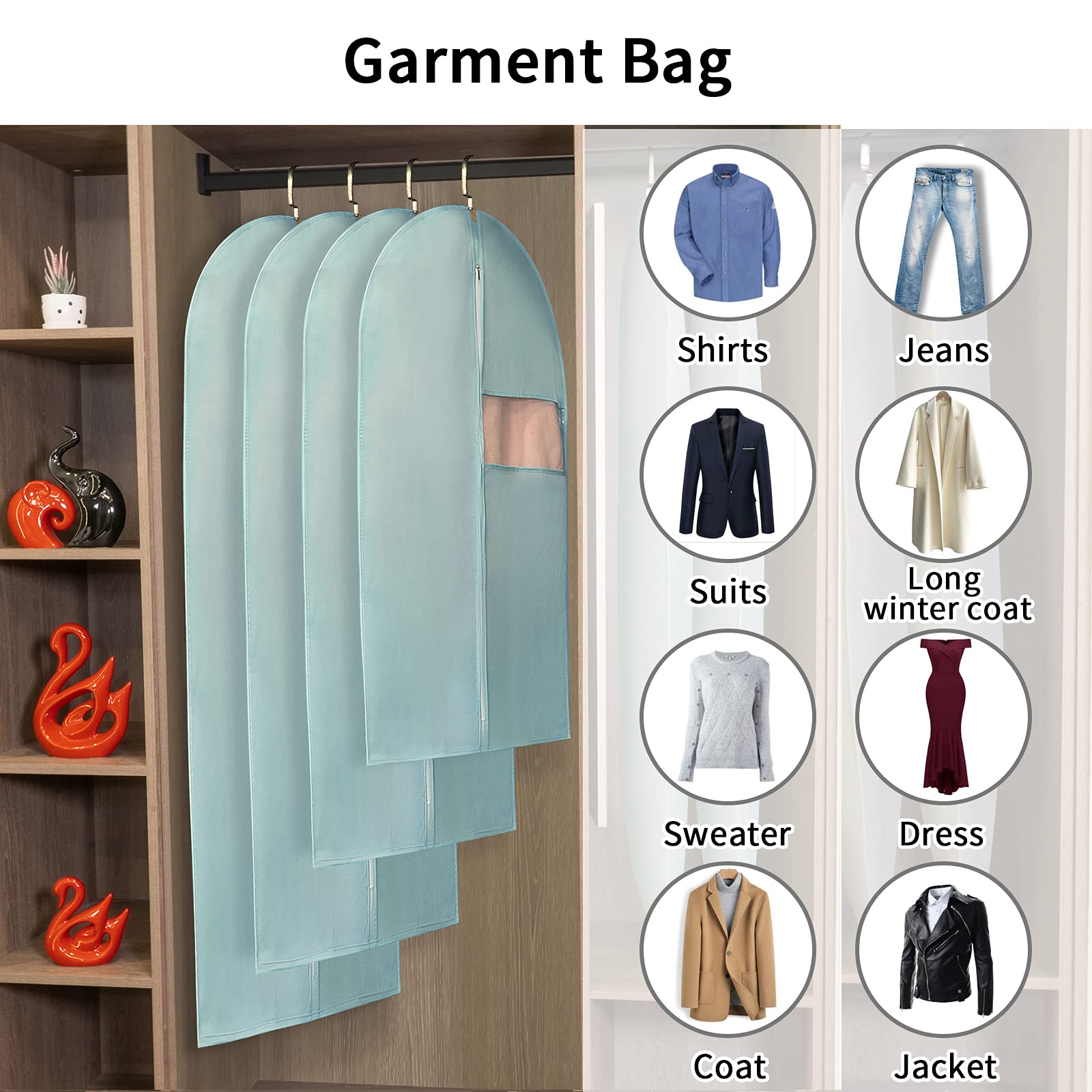 10-Pack Breathable Hanging Garment Bags for Suits & Dresses - 24