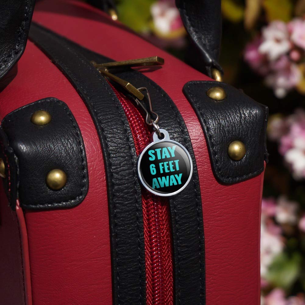 6 Feet Away Social Distancing Zipper Pull Charm - Cute Handbag Purse Luggage Backpack Accessory for Travel, School & Everyday Use