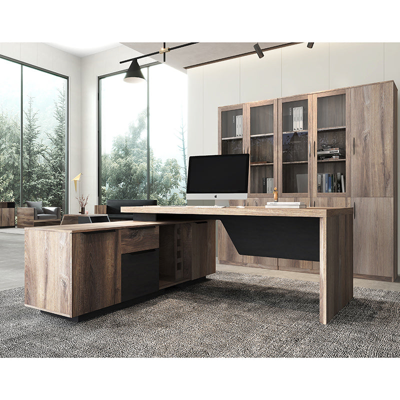 BALDER Executive Desk with Left Return 1.8M-2.0M - Warm Oak & Black Finish - Premium Office Furniture for Home & Business Workspaces
