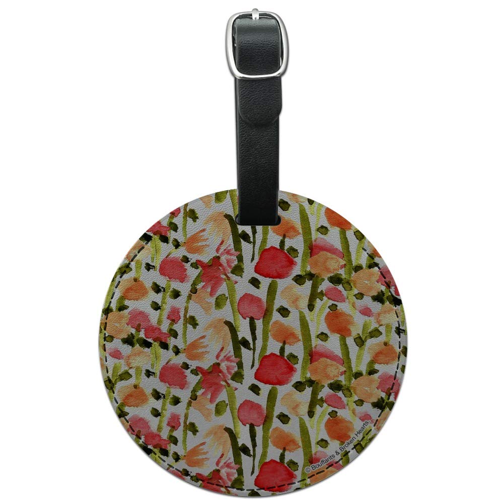 Vintage Floral Round Leather Luggage Tag - Personalized Suitcase ID Tag for Travel Bags, Carry-Ons & Backpacks | Durable & Stylish Name Tag for Airports & Vacations