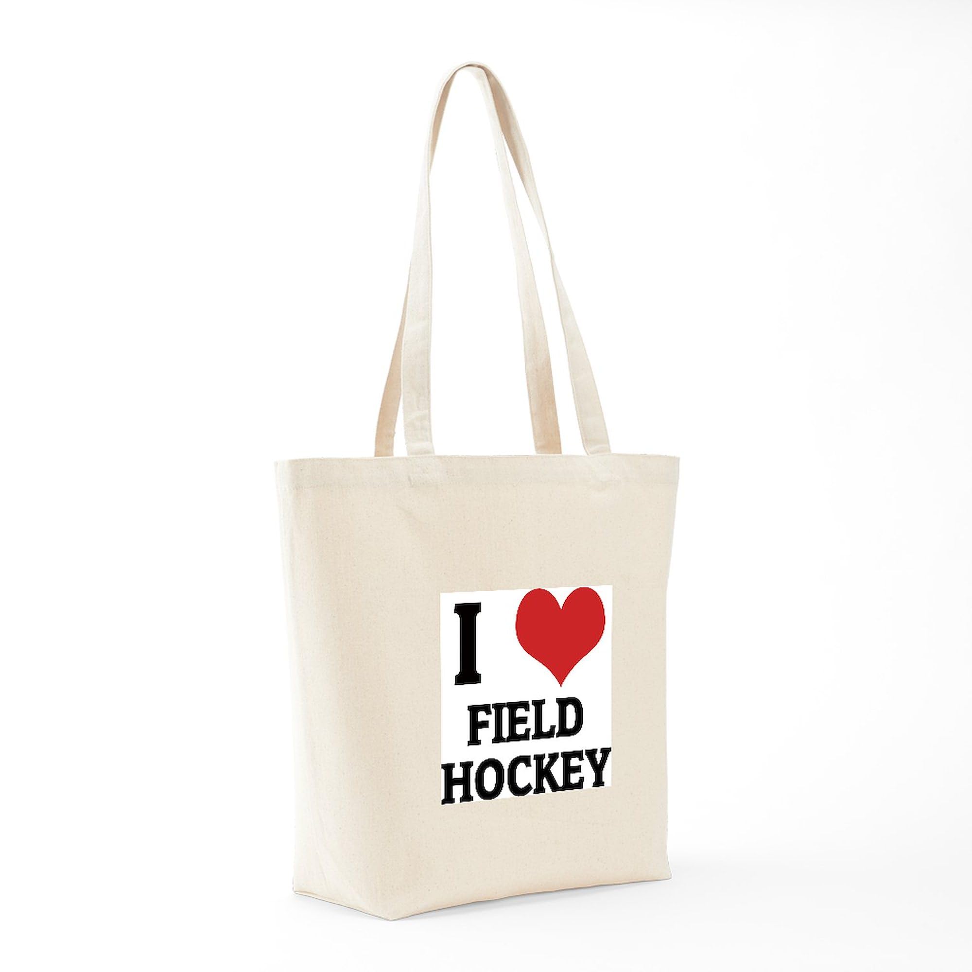 I Love Field Hockey Tote Bag - Natural Canvas Reusable Shopping Bag for Sports Fans, Gym & Grocery Use