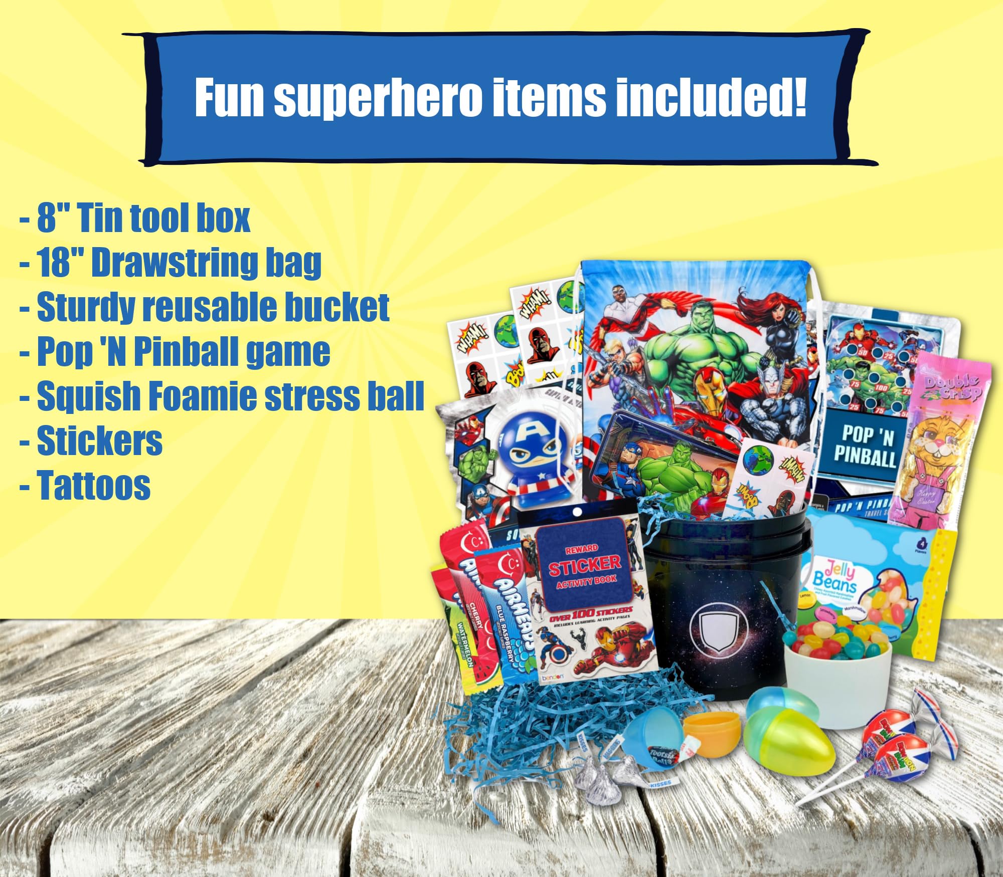 Superhero Easter Gift Basket for Kids - Prefilled with Easter Eggs, Candy & Chocolate | Perfect Easter Gift for Boys & Girls | Birthday, Party Favors & Holiday Celebrations