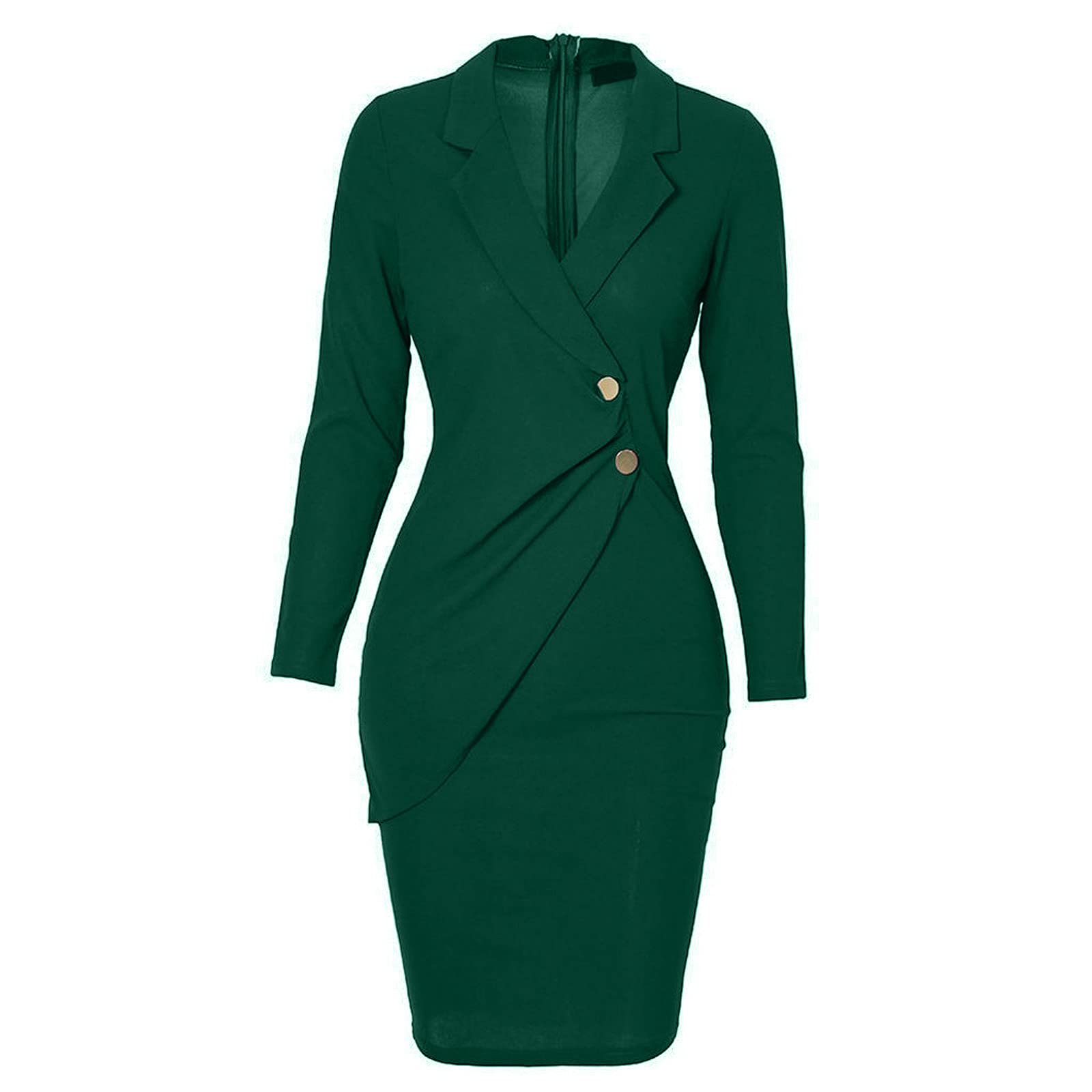 LIUguoo Women's Slim Fit Long Sleeve Deep V-Neck Bodycon Dress - Business Formal, Cocktail Party, Office Work, Evening Out - Army Green Midi Pencil Dress for Professional & Special Occasions