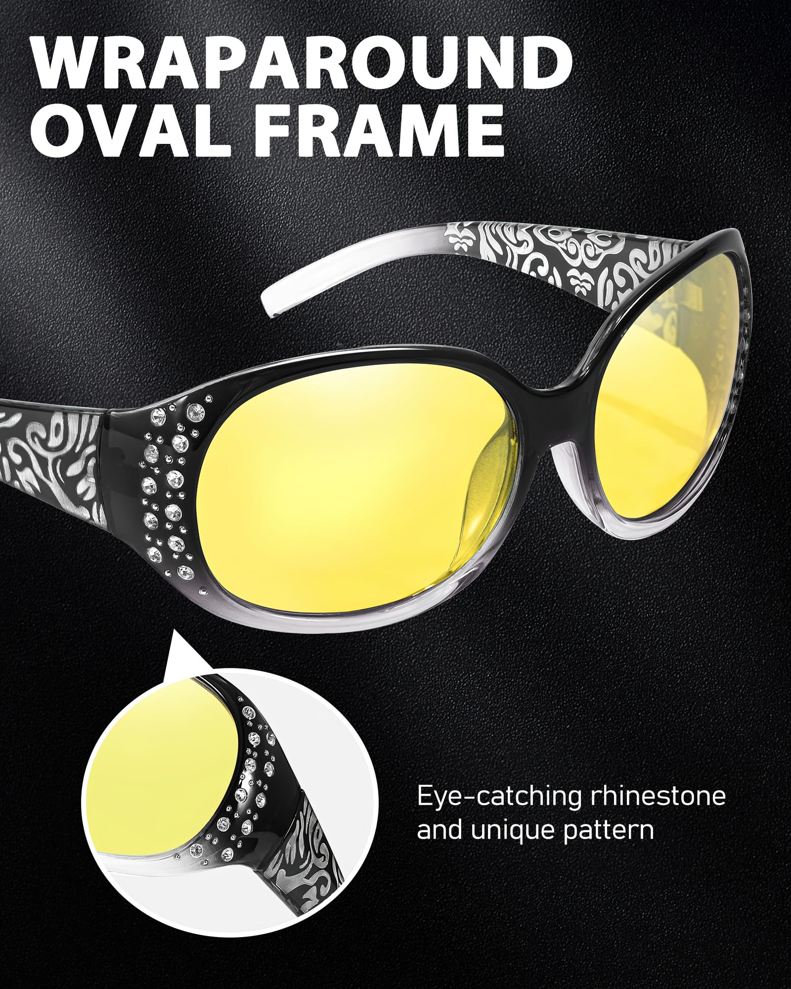Polarized Night Driving Glasses for Women - Anti Glare Yellow Lenses for Enhanced Night Vision (IF008) | Safe Driving in Low Light & Foggy Conditions