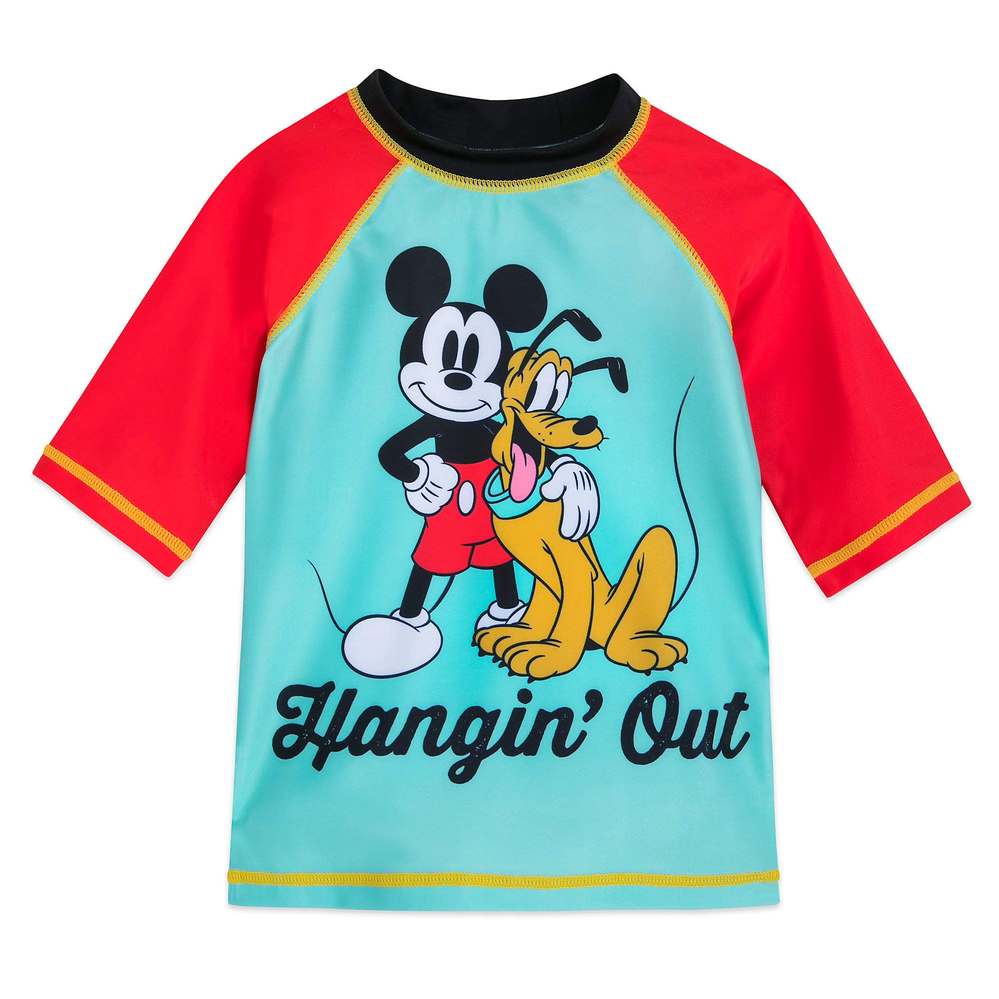 Disney Mickey Mouse & Pluto Boys Rash Guard UV Protection Swim Shirt for Beach, Pool, and Summer Water Activities