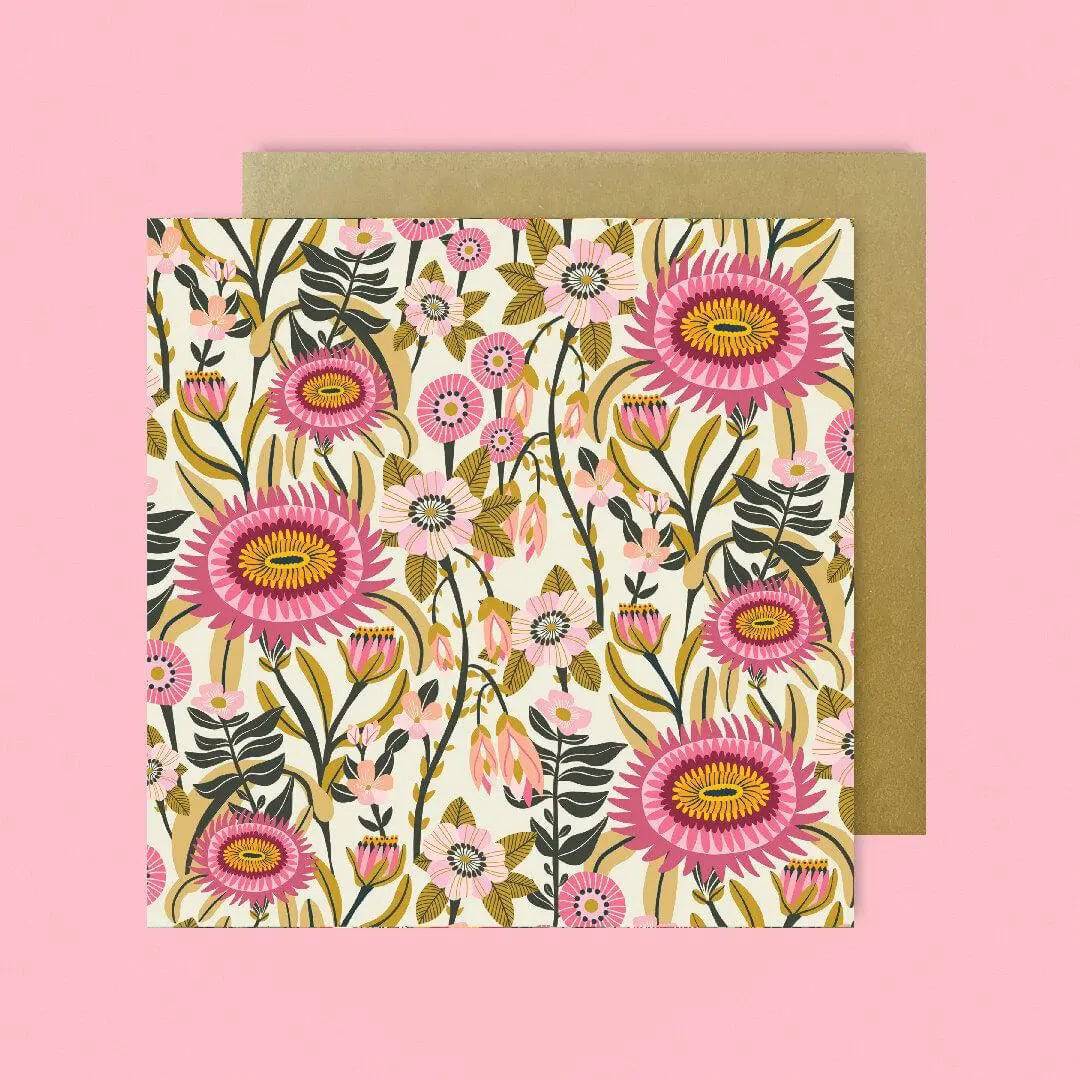 Folk Blooms Australian Greeting Cards - Handmade Floral Design Greeting Cards for Birthday, Wedding, Thank You - Perfect for Special Occasions & Gift Giving