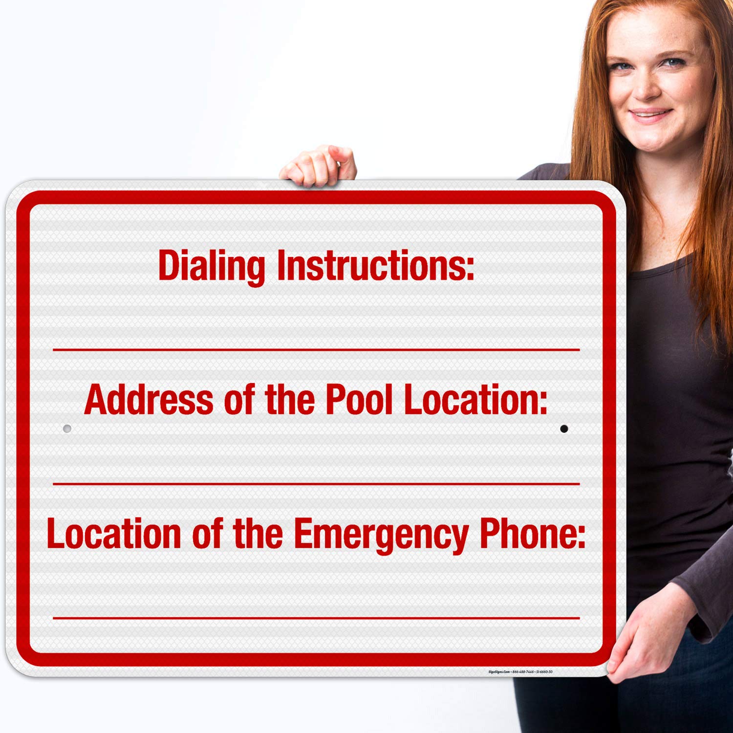 3M EGP Reflective Pool Location Sign - 24x30 Inches, .080 Aluminum, Fade Resistant for Indoor & Outdoor Use | Durable Dialing Instructions Address Sign for Swimming Pools | Made in USA | Perfect for Community Pools, Water Parks & Backyard Safety
