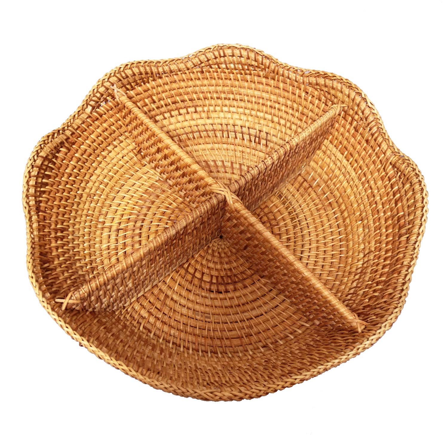 Handwoven 4-Section Round Wicker Serving Basket - Snack, Nut & Candy Organizer | Fruit Tray, Food Plate & Valet Tray for Keys & Wallets | Perfect for Parties, Home Decor & Kitchen Storage