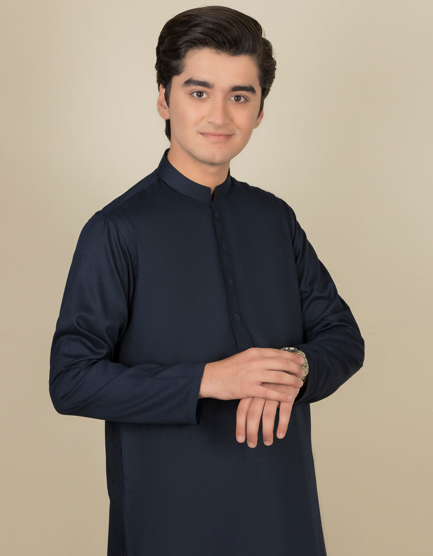 Elegant Navy Blue Blended Shalwar Kameez by J. Junaid Jamshed - Perfect for Weddings, Festivals & Special Occasions