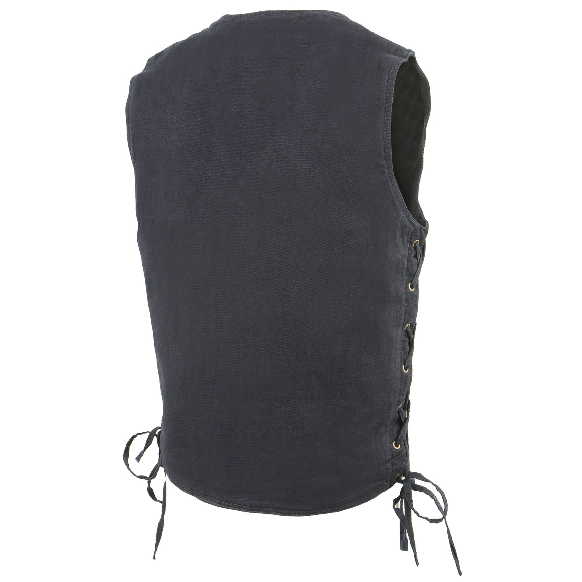 Men's 100% Cotton Black Denim Vest with Side Lace Detail - Size 42 - Slim Fit Casual Jacket for Streetwear, Layering & Outdoor Fashion