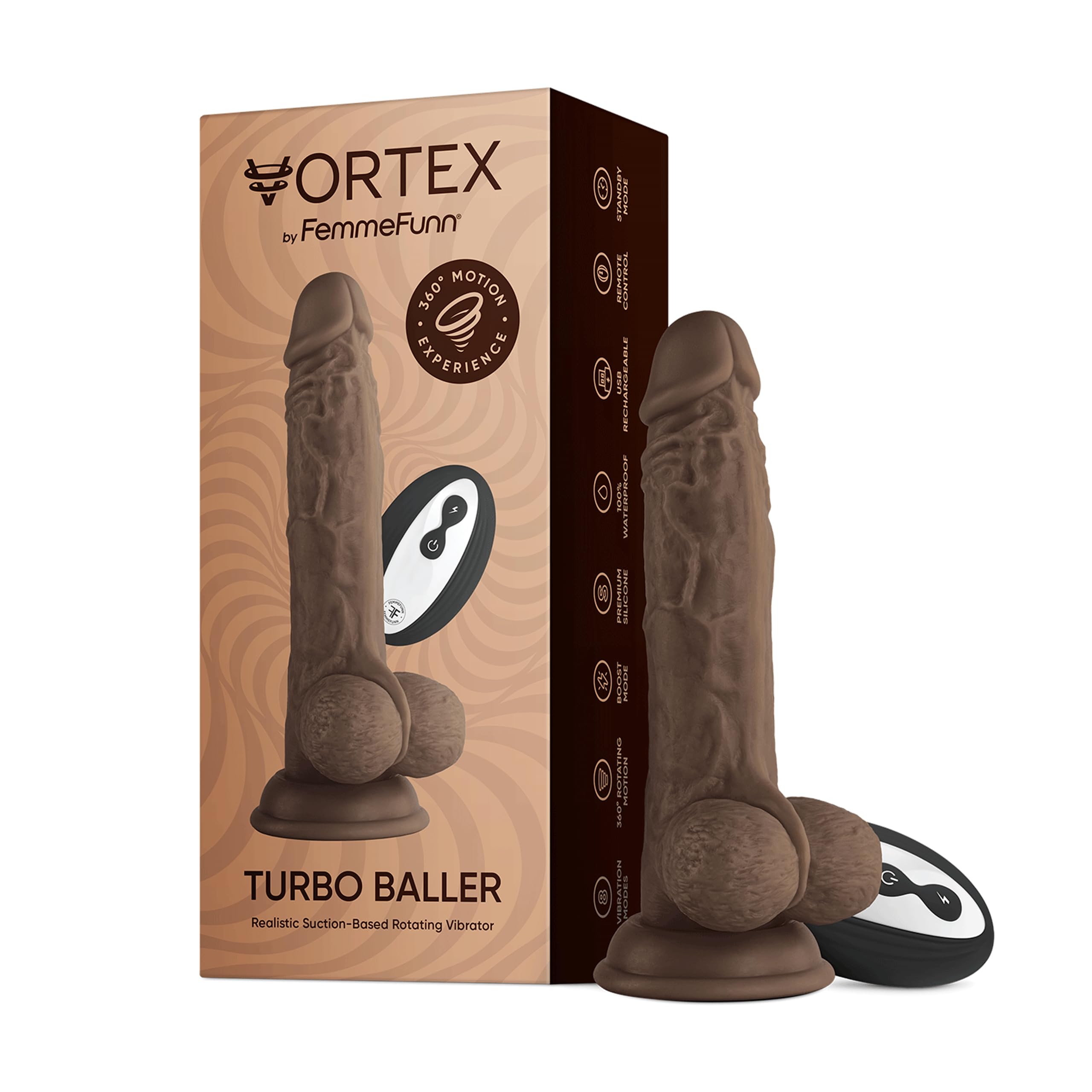 Realistic Dildo with Balls - 360° Rotating Suction Cup Base, 8 Vibration Modes & Turbo Button - Waterproof, Remote Control, Harness Compatible Adult Sex Toy for Women - Perfect for Solo Play, Couples Fun & BDSM Exploration (Brown)