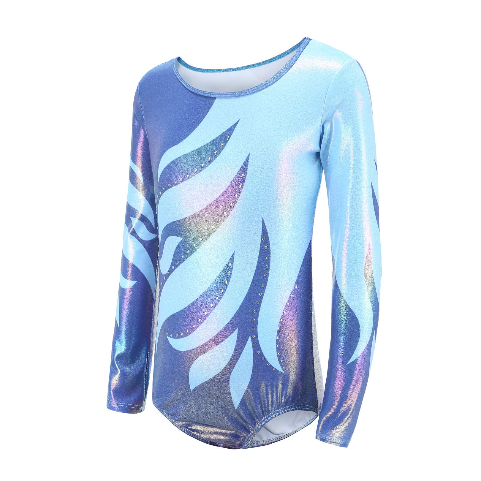 Sparkly Long Sleeve Gymnastics Leotard for Girls with Flame Bead Design - Stretchy Athletic Dance Bodysuit for Ballet, Gymnastics & Performance Costumes