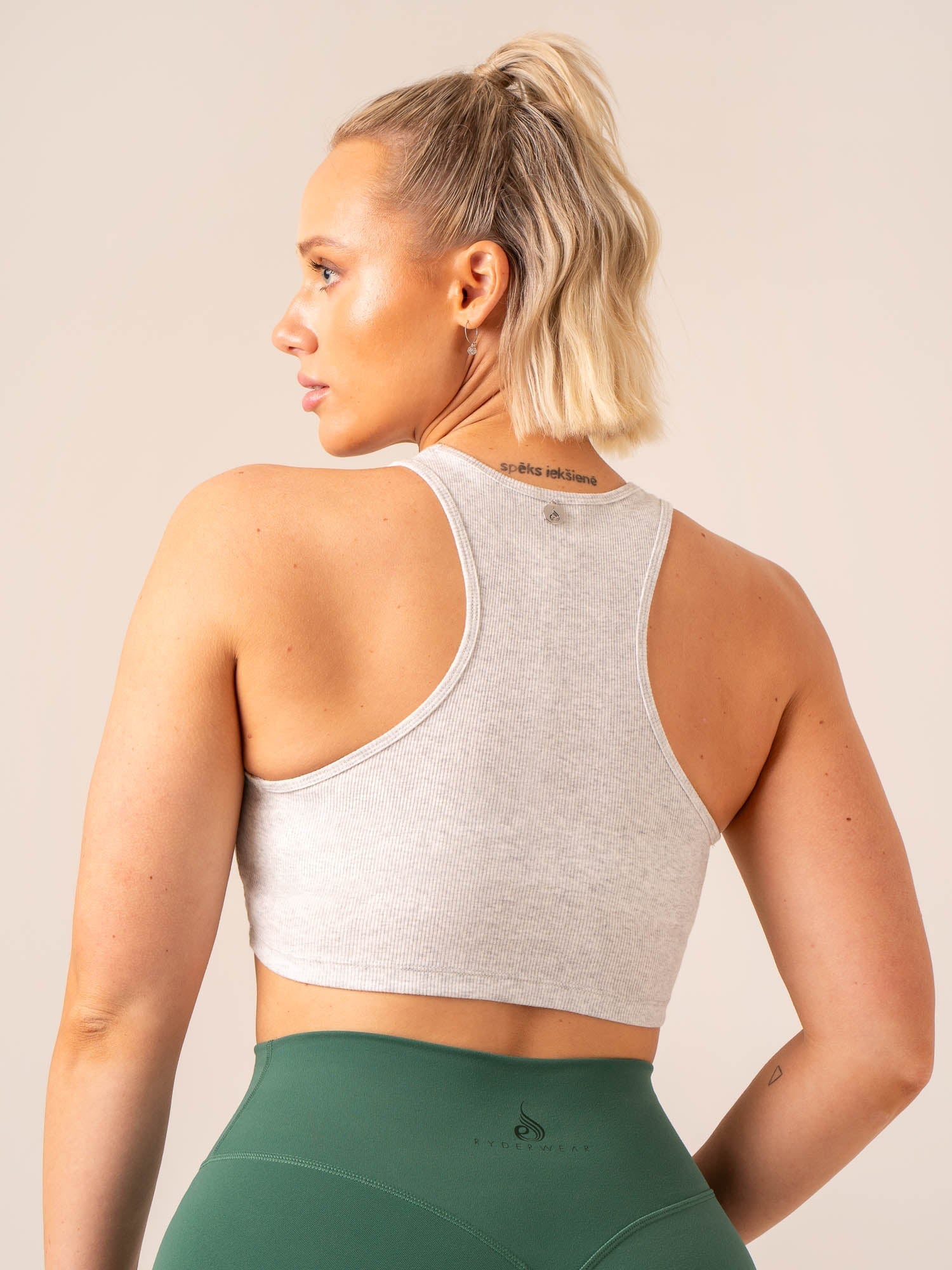 Tempo Rib Tank Top - Snow Grey Marl | Women's Casual Stretch Fit T-Shirt for Everyday Wear & Layering