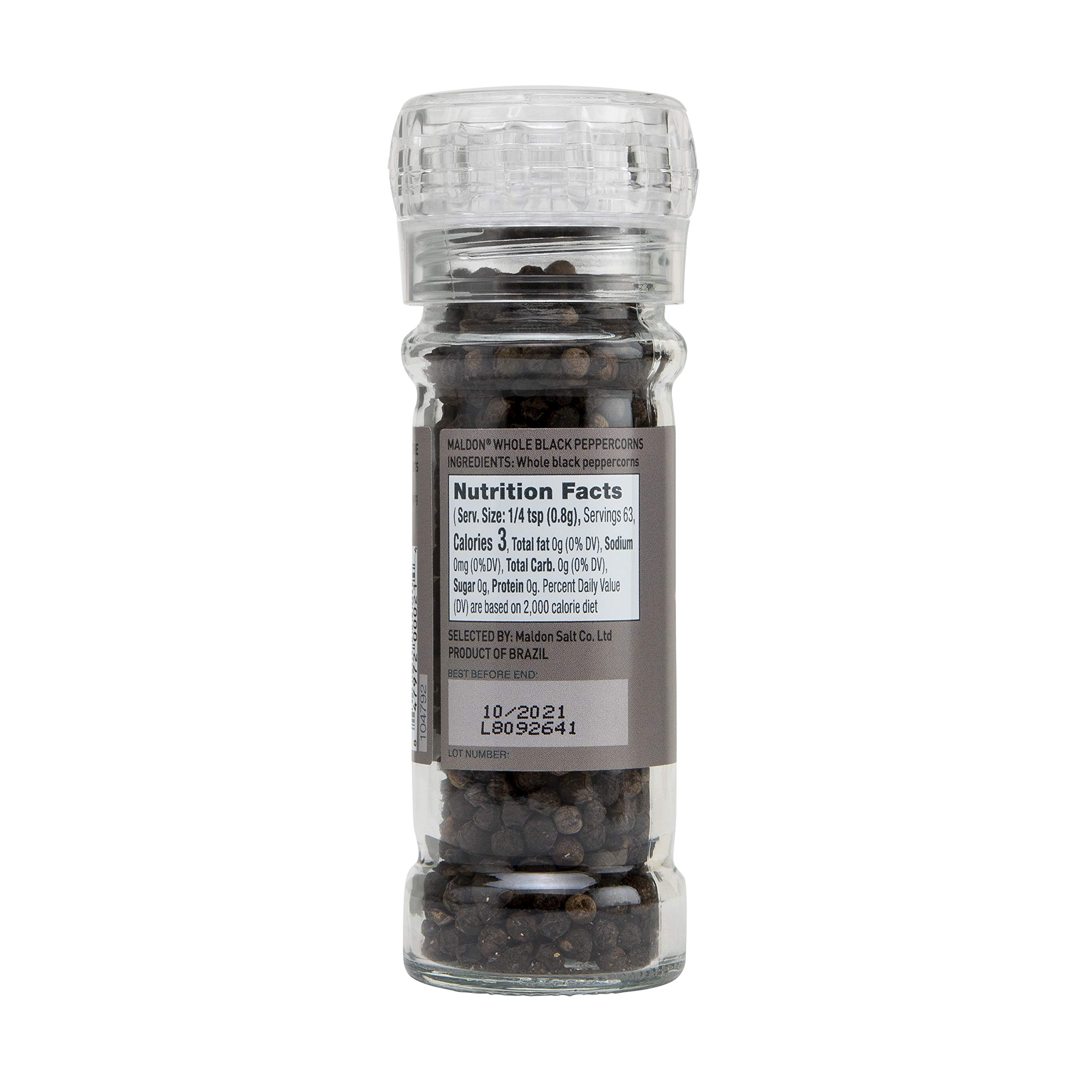 Premium Maldon Sea Salt & Whole Black Peppercorn Grinder Set - 6 Pack (50g Each) | Refillable Adjustable Mill | Kosher Certified Natural Aromatic Seasoning | Perfect for Steaks, Salads & Gourmet Cooking
