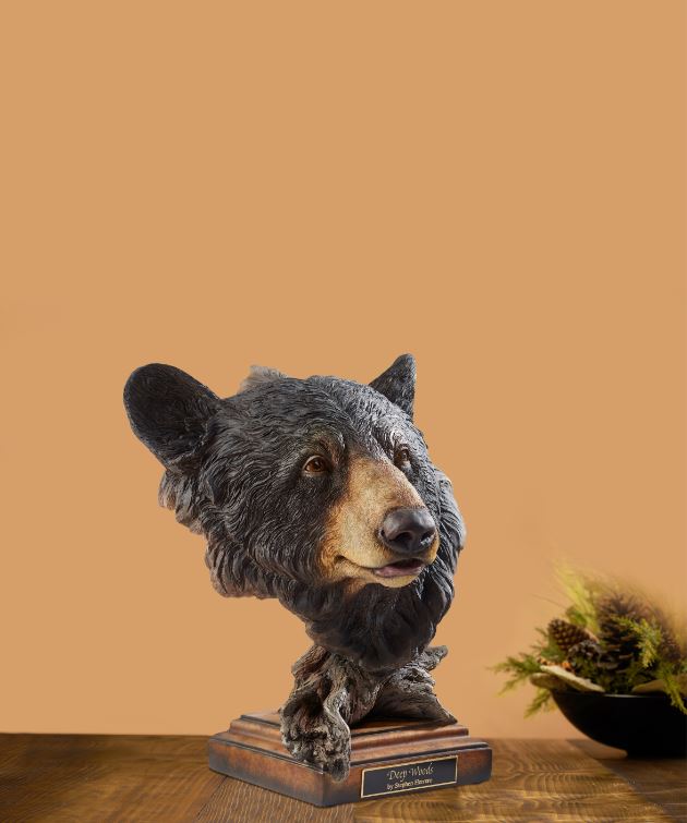Handcrafted Deep Woods Bear Sculpture - Realistic Forest Animal Statue for Home Decor, Cabin, or Outdoor Garden