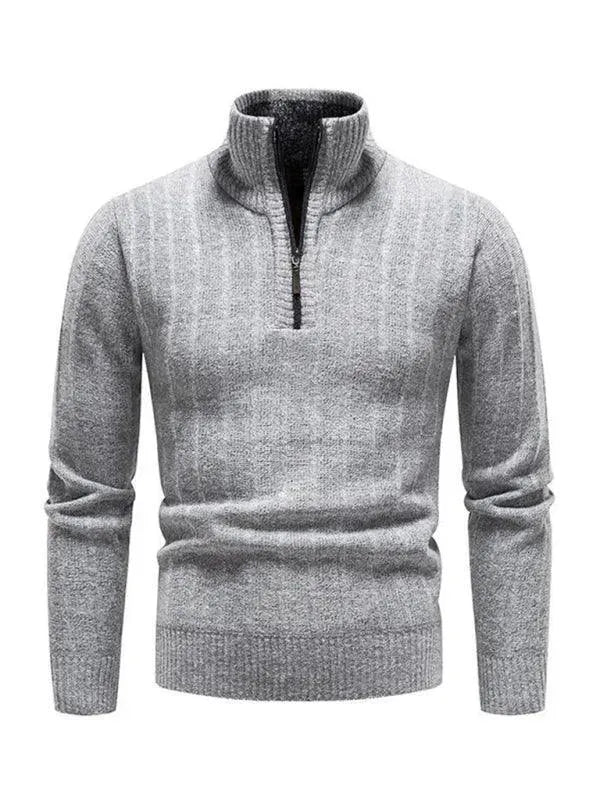 Men's Stand Collar Zipper Pullover Sweater - Warm Winter Knitwear for Casual Outfits & Outdoor Activities