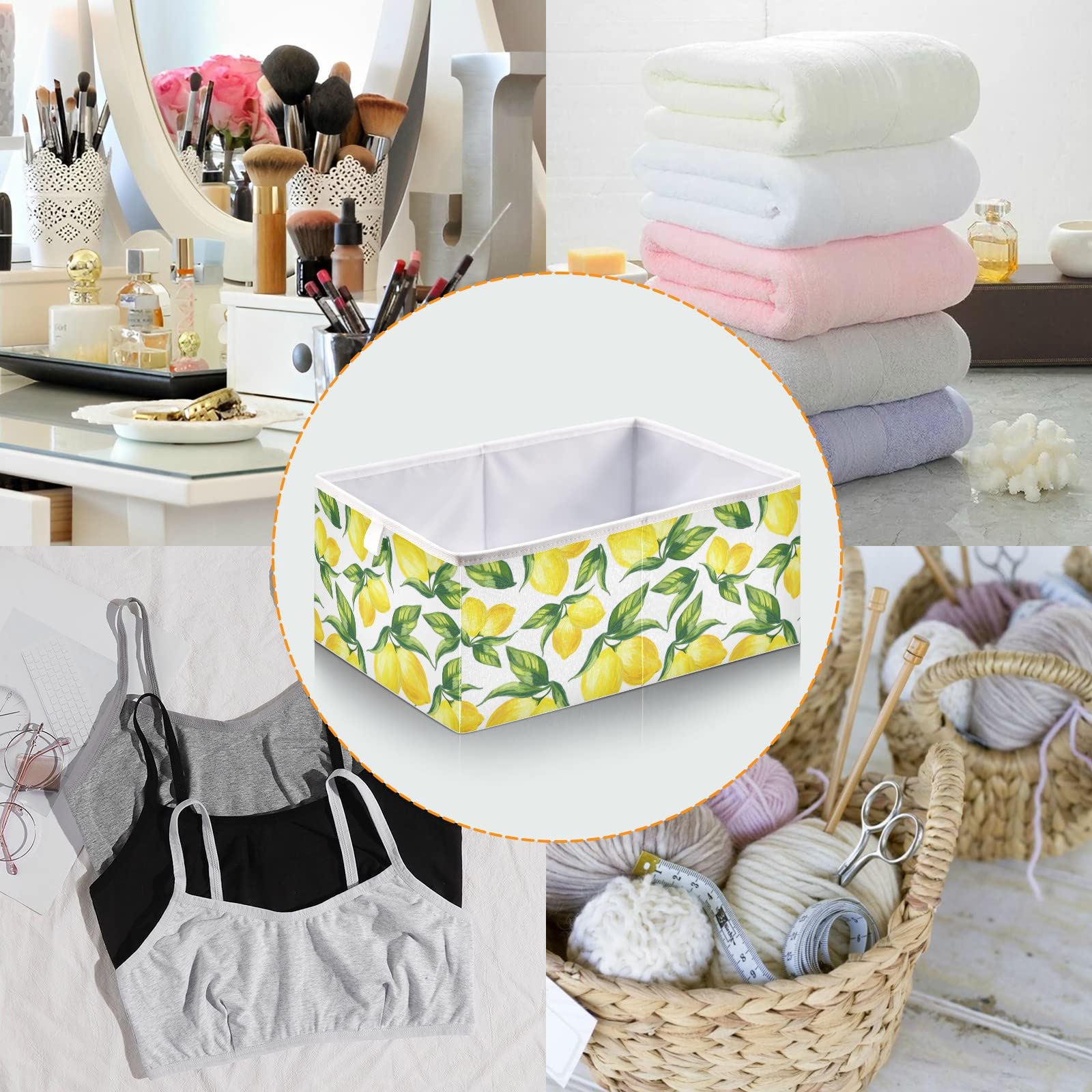 Ollabaky Yellow Lemons Collapsible Storage Bins - Waterproof Fabric Storage Cubes & Toy Organizer for Nursery, Playroom, Closet | Perfect for Kids' Room Organization & Home Storage Solutions