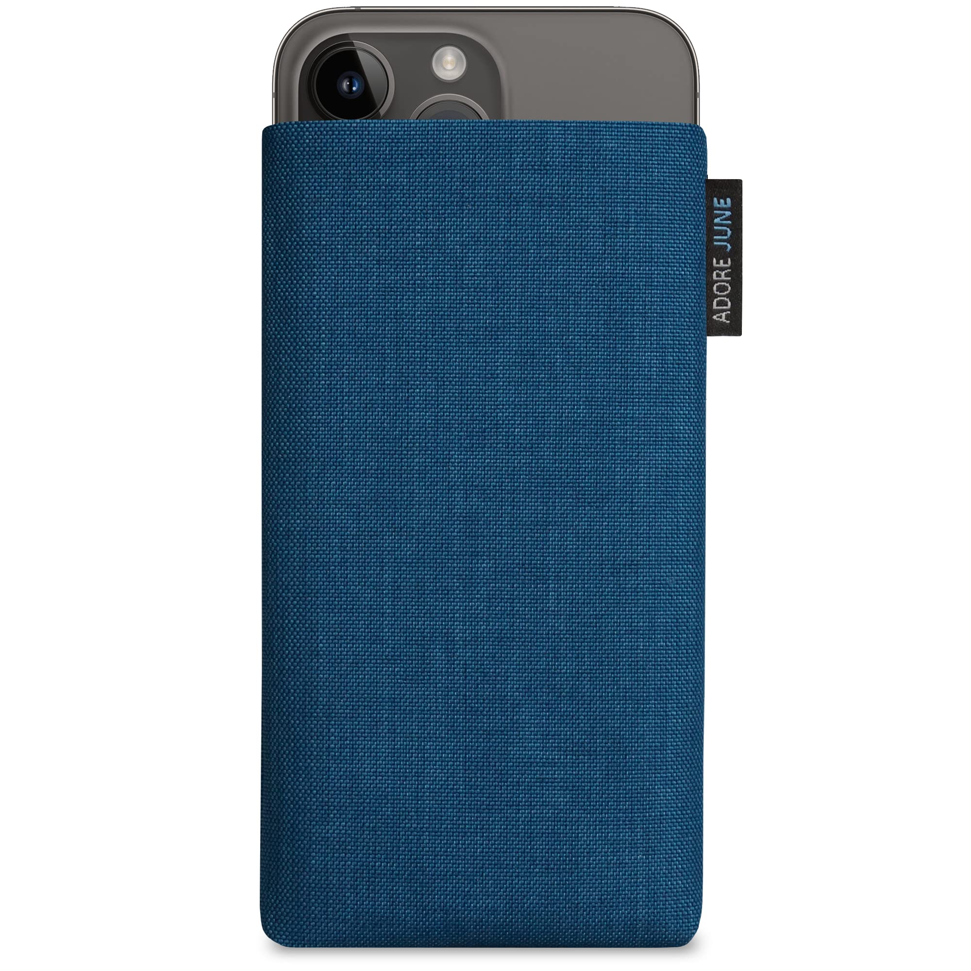 Adore June Classic Ocean-Blue iPhone 14/15 Plus & Pro Max Protective Sleeve Case - Durable Fabric Pouch with Screen Cleaning Feature | Perfect for Travel, Office & Everyday Use