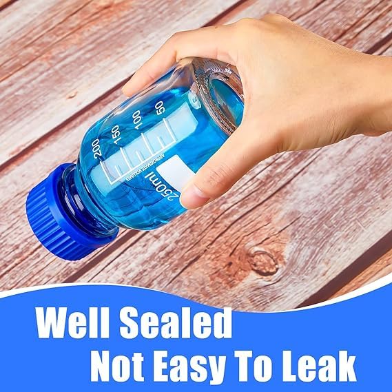 Premium 250ml VVS Borosilicate Glass Reagent Bottle with Leak-Proof Blue Screw Cap - Lab-Grade Chemical Storage Solution for Laboratories, Kitchen Use & Professional Applications | Ideal for Chemical Experiments, Liquid Storage & Scientific Research