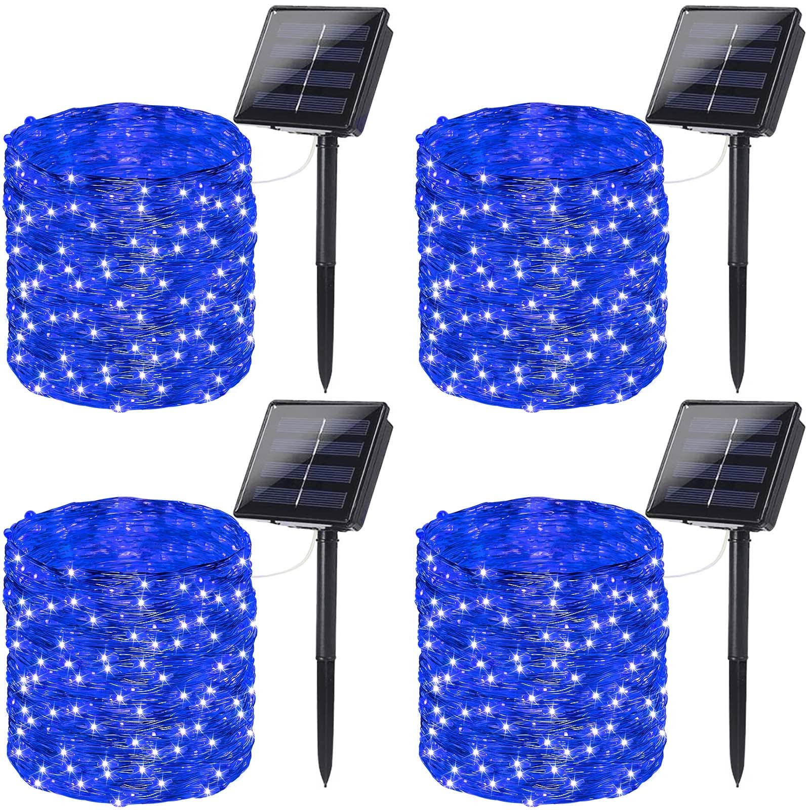 200 LED Solar String Lights Outdoor - 4 Pack (72FT Each) - Waterproof, 8 Lighting Modes, Extra Bright - Perfect for Garden, Patio, Halloween & Christmas Decorations (Blue)