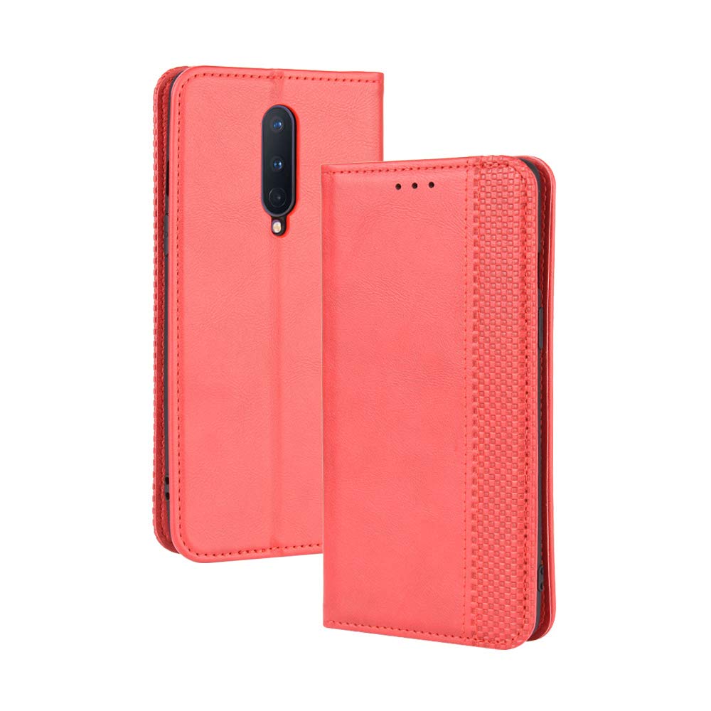 Premium PU Leather Flip Wallet Case for OnePlus 8 - Magnetic Closure Book Style Phone Cover with Card Slots | Perfect for Business, Travel & Daily Protection (Red)