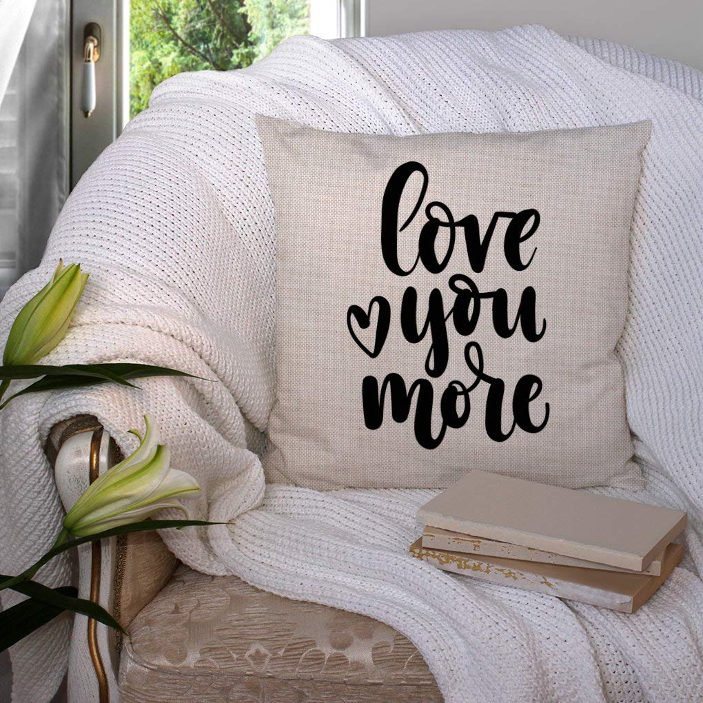 SSOIU 'Love You More' Decorative Throw Pillow Covers 18x18 Inches - Soft Cotton Linen Cushion Covers for Sofa, Couch & Bench - Perfect for Home Decor, Living Room & Bedroom Accents