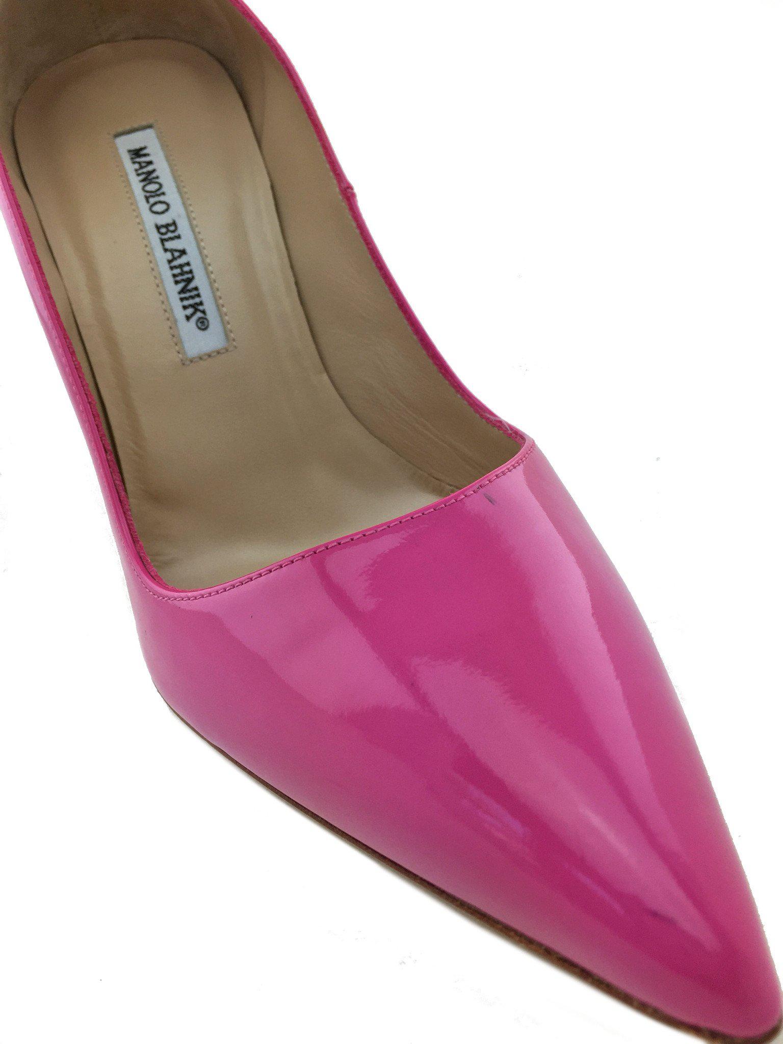 Manolo Blahnik BB Black Patent Leather Pointed Toe High Heel Pumps - Women's Size 7.5 | Elegant Dress Shoes for Weddings, Parties & Office Wear
