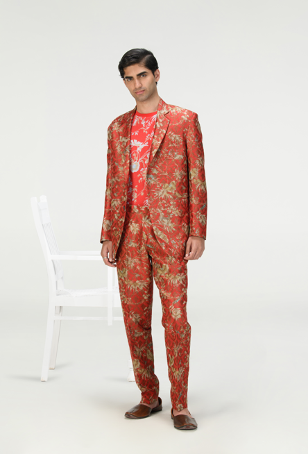 Classic Silk Brocade Trousers in Red - Elegant Formal Pants for Women's Evening Wear & Special Occasions