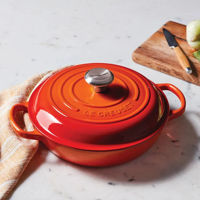 5qt Signature Braiser in Sea Salt - Premium Enameled Cast Iron Dutch Oven for Roasting, Baking & Searing - Perfect for Family Dinners & Holiday Cooking