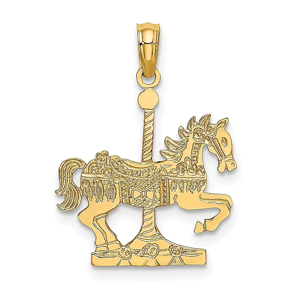 14K Yellow Gold Carousel Horse Charm Necklace for Women - Elegant Fine Jewelry Pendant Gift for Her - Perfect for Birthdays, Anniversaries & Special Occasions