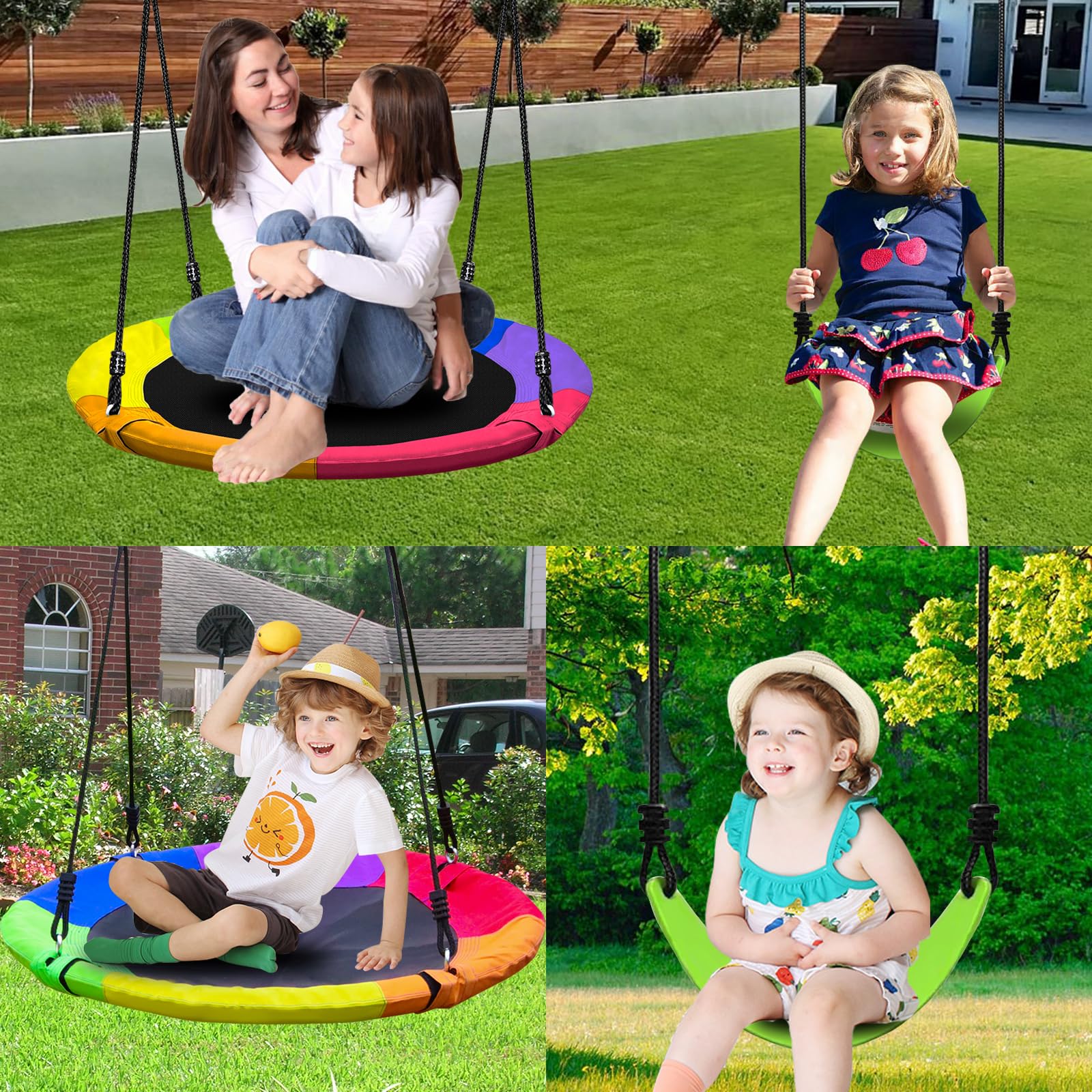 440lbs Heavy Duty 2-Seat Metal Swing Set for Backyard - Includes 1 Saucer Swing & 1 Belt Swing Seat with A-Frame Stand | Outdoor Playset for Kids | Perfect for Gardens, Parks & Backyard Fun