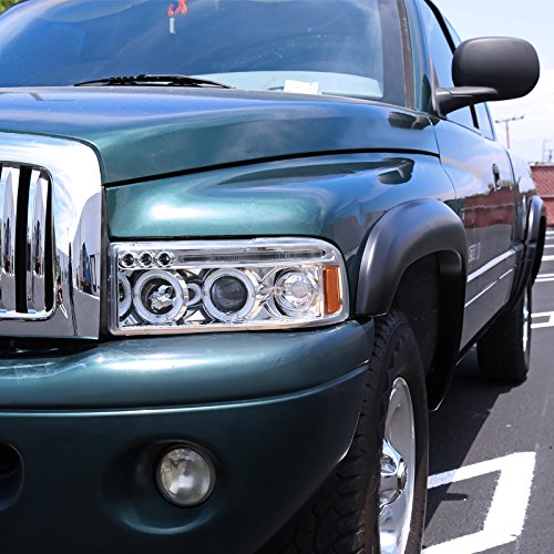 Spec-D Tuning 2LHP-RAM94-TM LED Halo Projector Headlights for Dodge Ram 1500/2500/3500 - Chrome Clear Lens - Upgrade Your Truck's Style & Night Visibility (Perfect for Off-Roading & Night Driving)