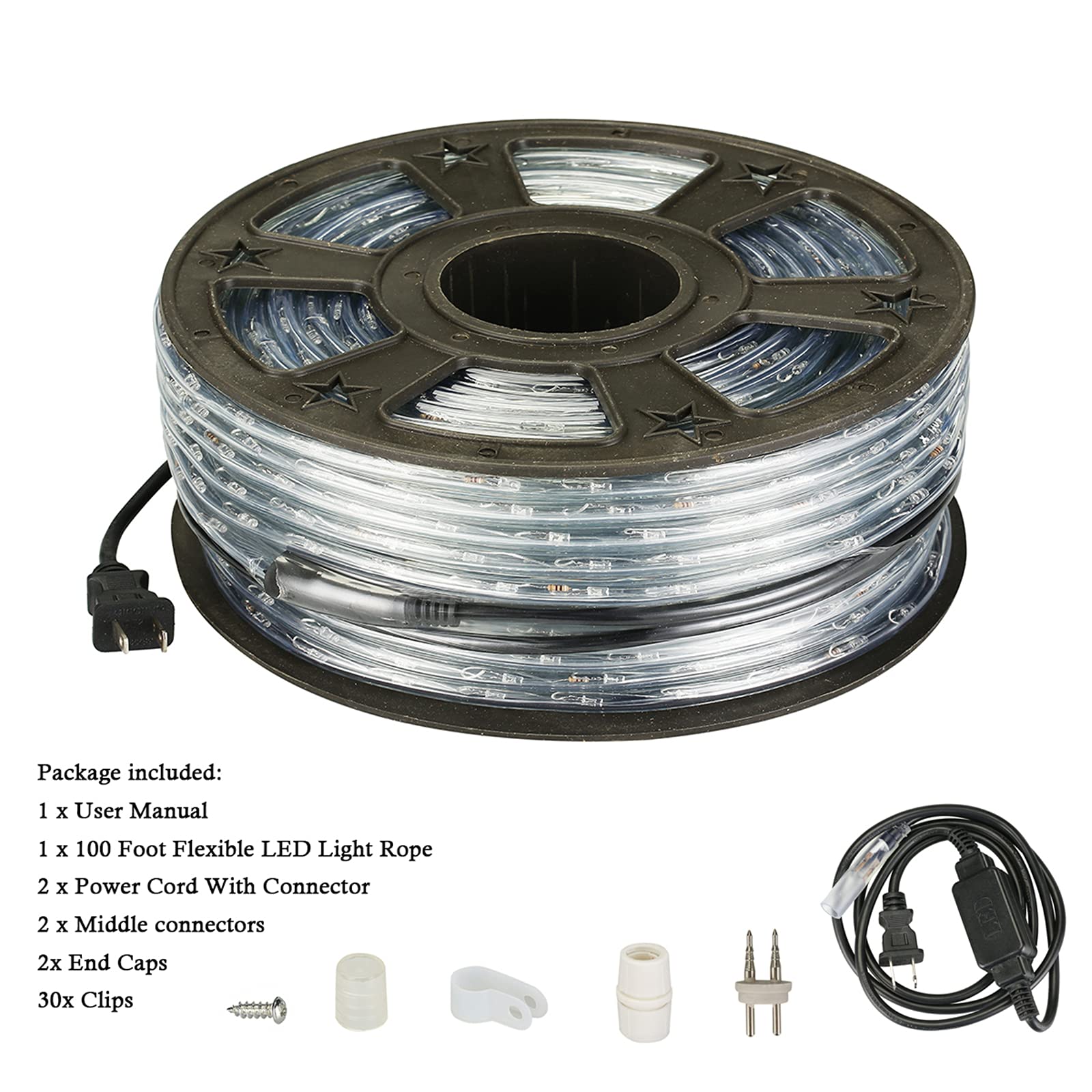 100ft Waterproof LED Rope Lights for Outdoor & Indoor Use - 110V Cold White String Lights for Eaves, Backyards, Garden, Deck & Christmas Decorations - Perfect for Patio Lighting, Holiday Displays & Landscape Accents