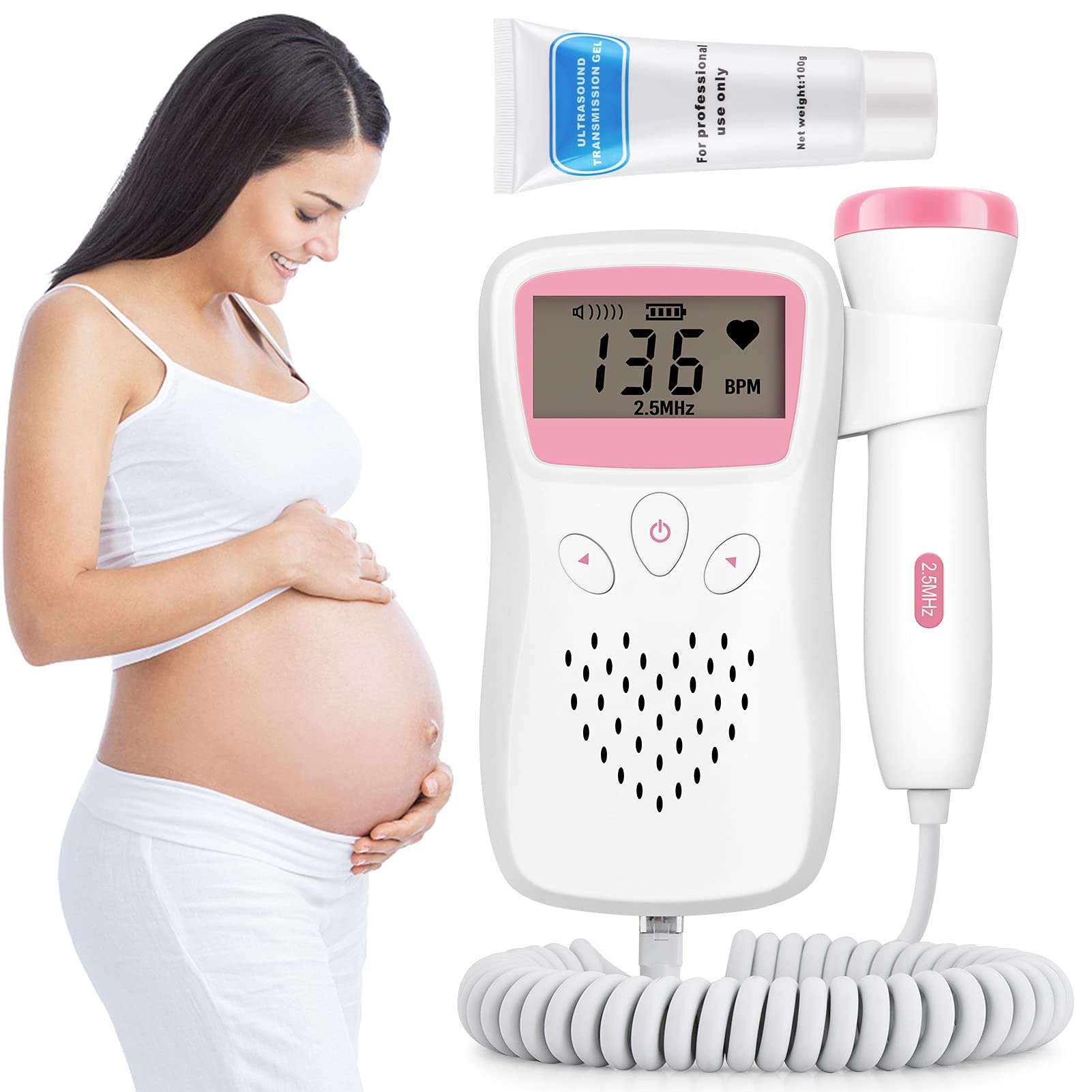 Portable Doppler Fetal Heart Rate Monitor for Pregnancy - Home Use Baby Heartbeat Monitor with LCD Display - Perfect for Expecting Parents & At-Home Prenatal Care