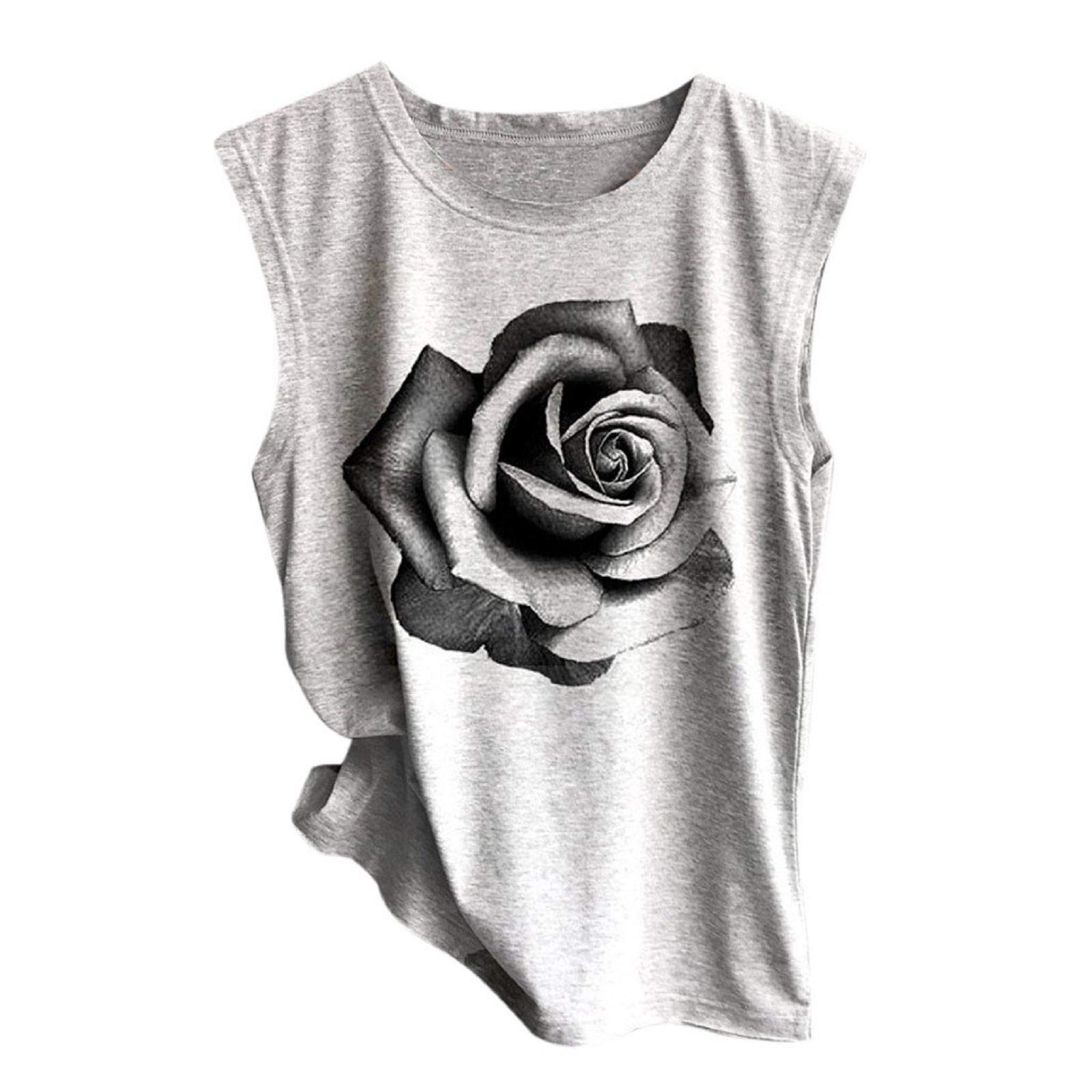 Women's Summer Tank Tops - Casual Loose Sleeveless Blouses for Workout & Daily Wear | Comfortable Rose Printed Shirts | Perfect for Gym, Yoga, Beach & Summer Outfits