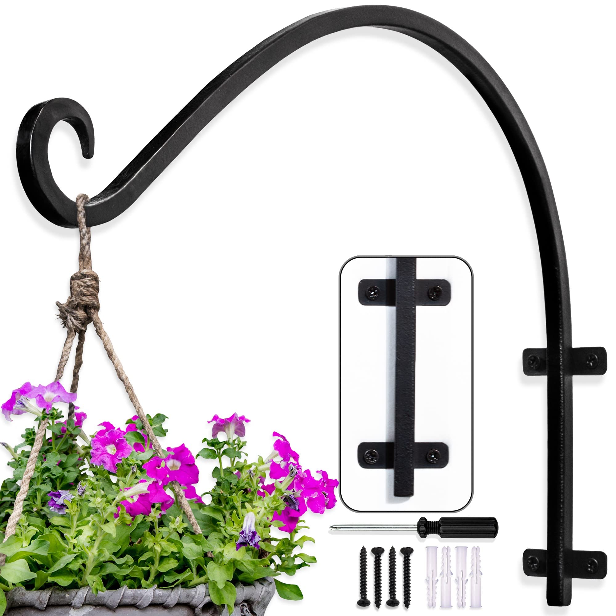 16-Inch Heavy Duty Metal Plant Hanger Bracket & Bird Feeder Hook for Outdoor Hanging Flower Baskets - Perfect for Garden, Patio, Balcony Decor