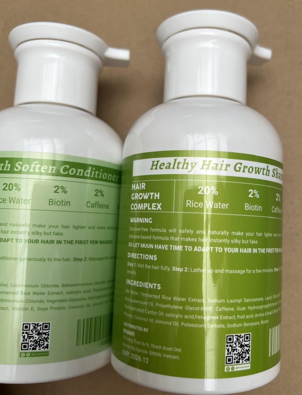 Muun Rice Water Shampoo and Conditioner Set for Hair Growth - Natural Biotin, Keratin & Caffeine Formula for Thinning Hair & Hair Loss Prevention - Men & Women - Perfect for Daily Hair Care & Scalp Nourishment