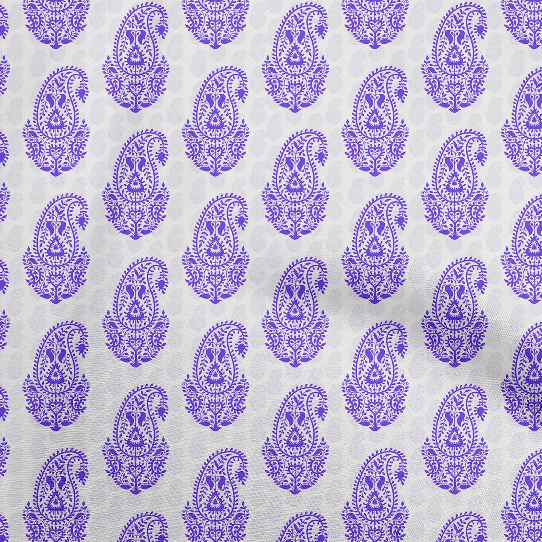 Premium 100% Cotton Cambric Violet Fabric - Asian Paisley Print DIY Sewing Material (56