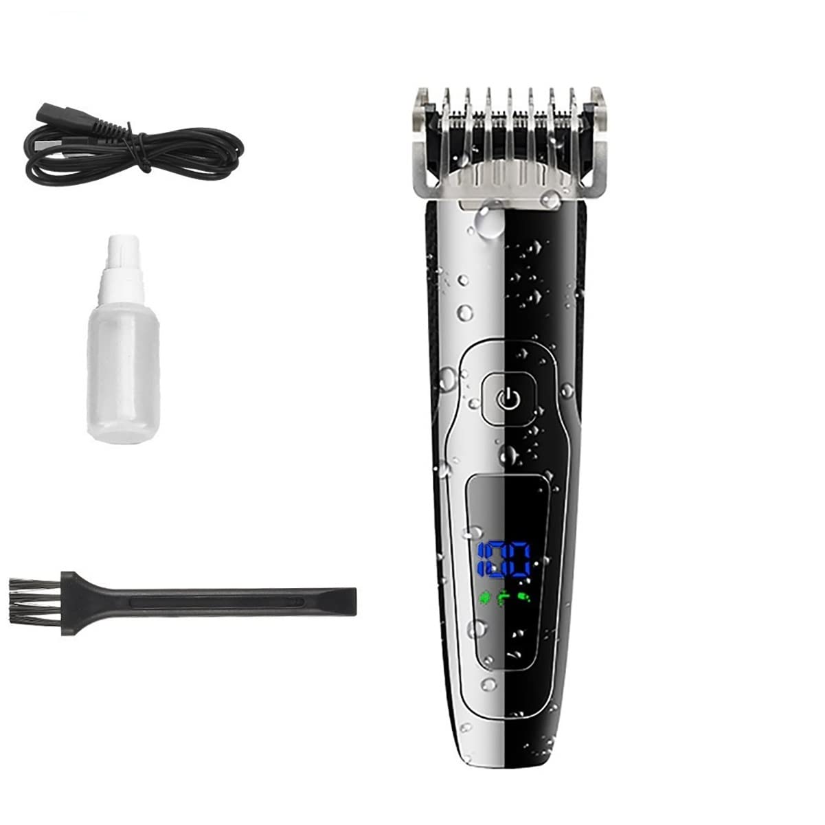 Professional Hair Clippers for Men - Electric Hair Trimmer with LED Display, USB Rechargeable, Washable & Stainless Steel Blades (Silver) - Perfect for Home Haircuts, Barber Shops & Travel Grooming