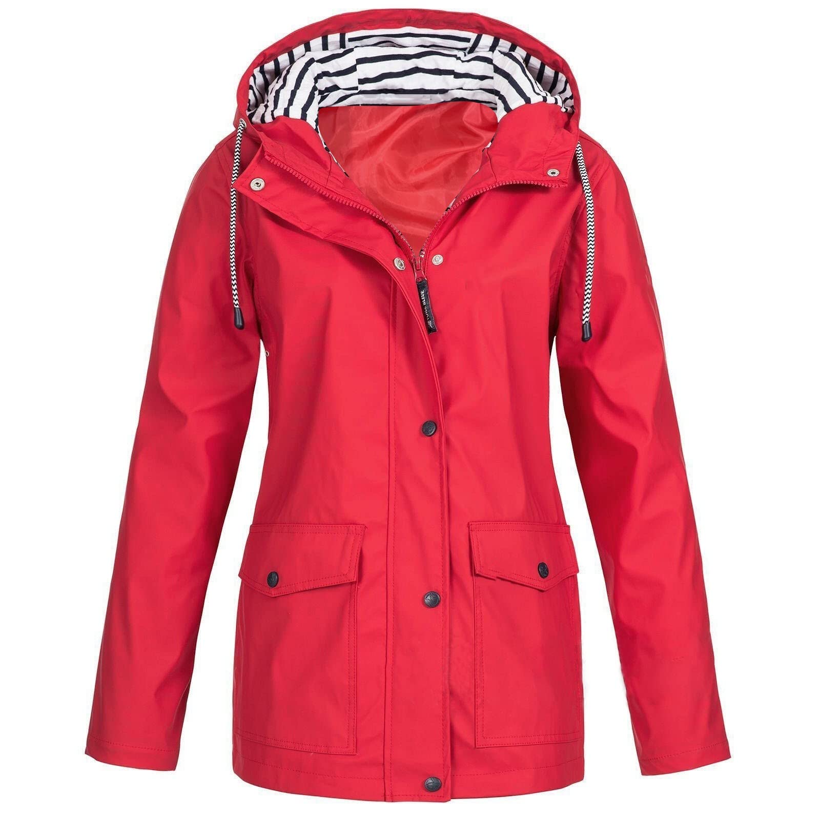 Women's Lightweight Waterproof Rain Jacket with Hood - Long Sleeve Outdoor Coat with Zipper Pockets | Perfect for Hiking, Camping & Commuting